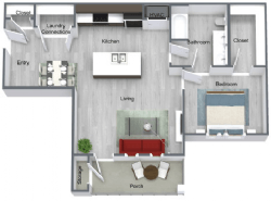 Floor plan for 1 bed, 1 bath, 762 sqft